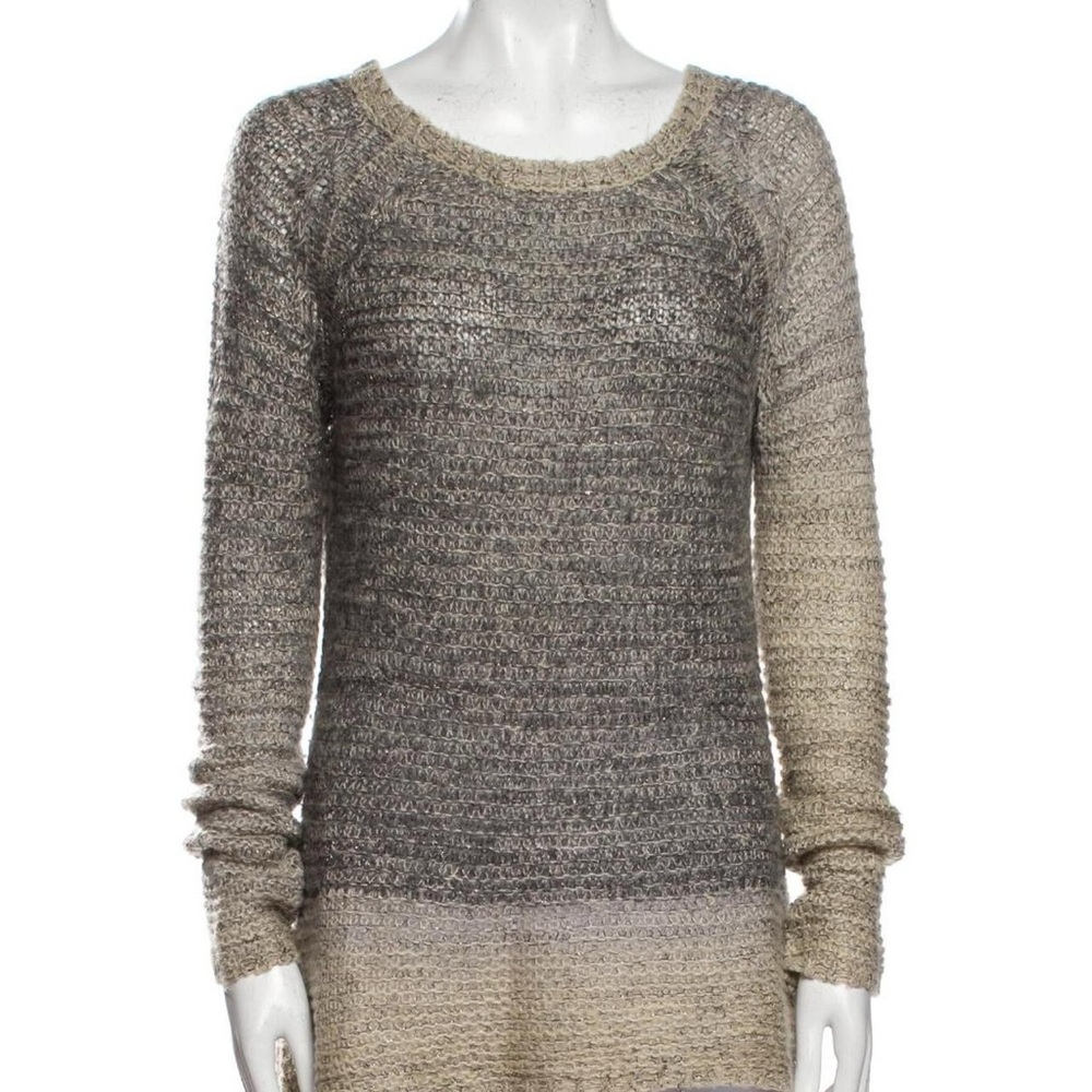 Luxury Elan loose fit Scoop Pullover Knit Sweater Grey / Tan color